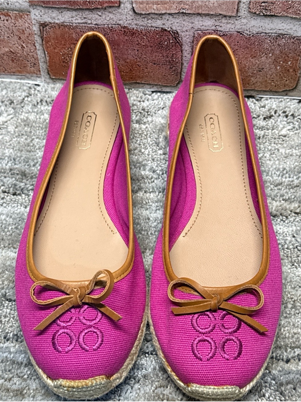 Coach Darcelle Signature Espadrille Ballet Flats 10Pink Fuchsia Canvas Bow Spain - Picture 10 of 12